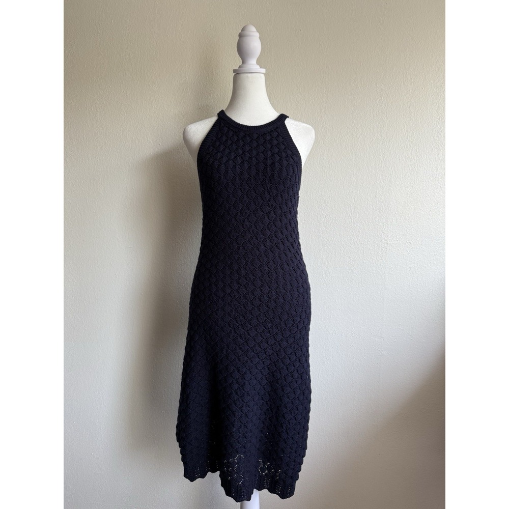 Eliza J Womens Sweater Dress Size Small Blue Halter Style Scalloped Knit